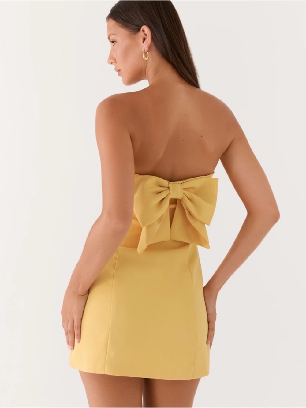 New Peppermayo Strapless Yellow Mini Dress with Statement Bow Back
